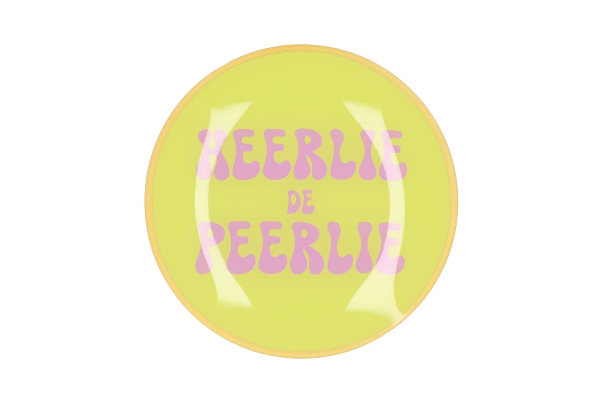 Bord rond 18cm HEERLIE DE PEERLIE Glas Gebaksbord | Hippe Tekstbord | Afscheid cadeau | Nieuwe woning cadeau | Housewarming cadeau | Verjaardagscadeau | Birthday | Verjaardag | Servies
