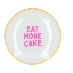 Bord rond 18cm EAT MORE CAKE Glas Gebaksbord | Hippe Tekstbord | Afscheid cadeau | Nieuwe woning cadeau | Housewarming cadeau | Verjaardagscadeau | Birthday | Verjaardag | Servies