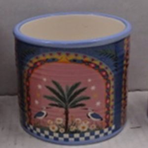 Aardewerk bloempot palm bird 13,6×13,6×11,8cm