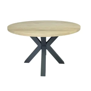 Massief eiken tafel rond met kruispoot